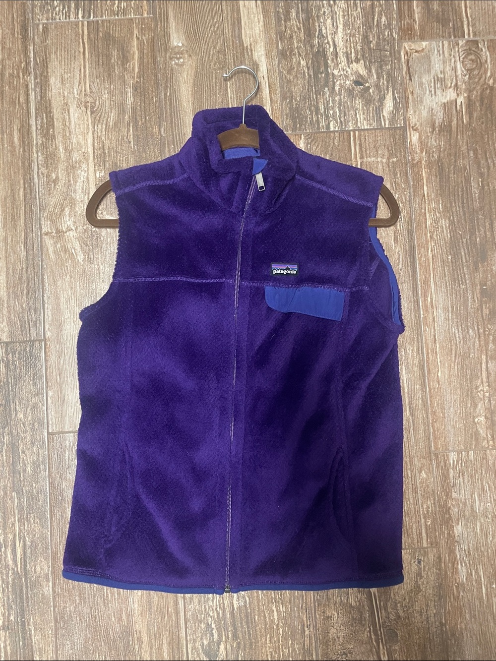 Patagonia Purple Fleece Vest with Blue Chest Accent
